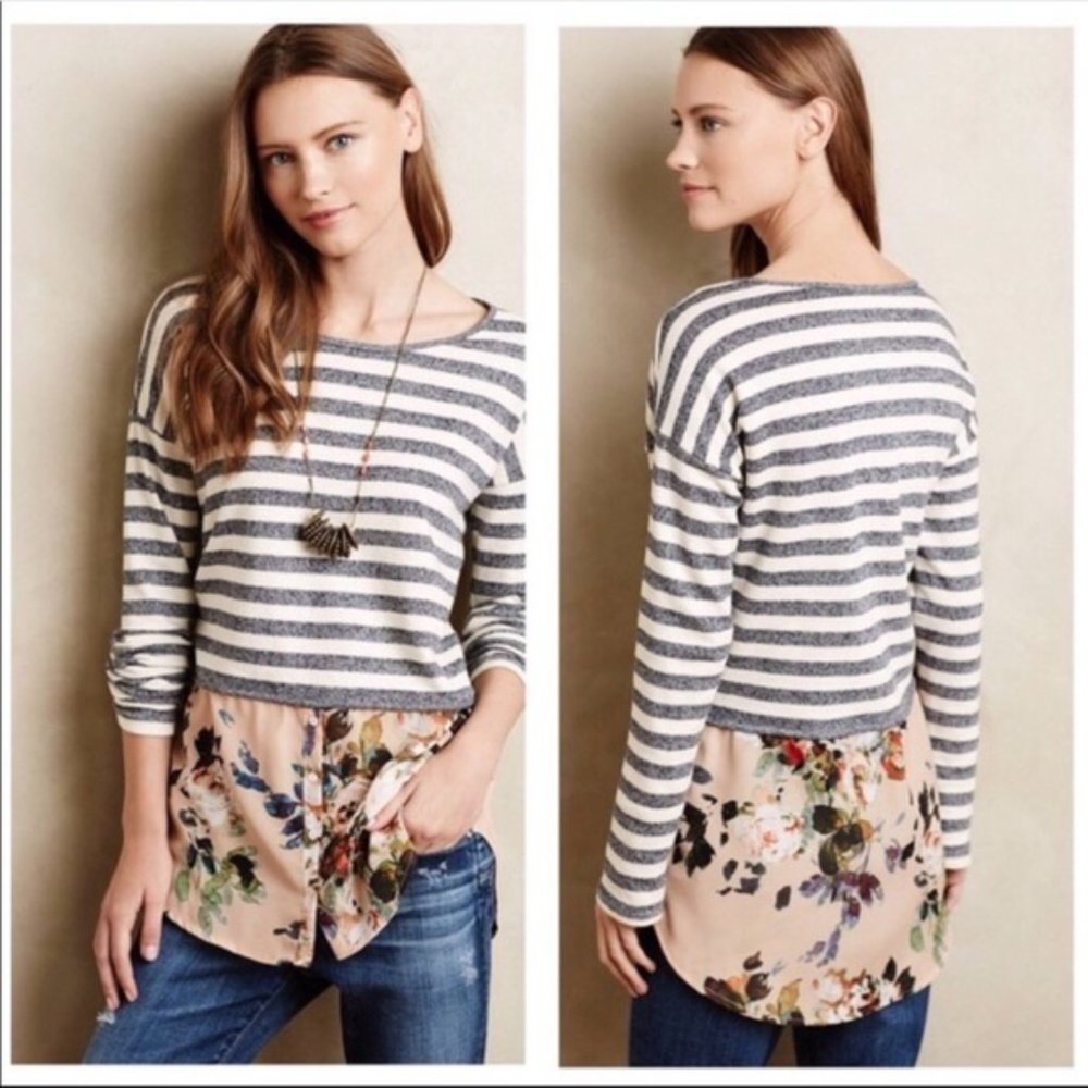 EUC Anthropologie Postmark Layered Sweater Floral Top Size M - Picture 6 of 11